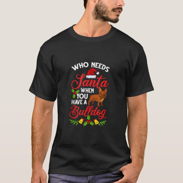 Bulldog Christmas Dog English Puppies Santa Traini T-Shirt (Vorderseite)