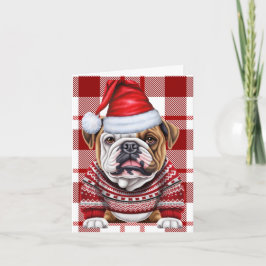 Bulldog Christmas Dog Red Kariert Weihnachten