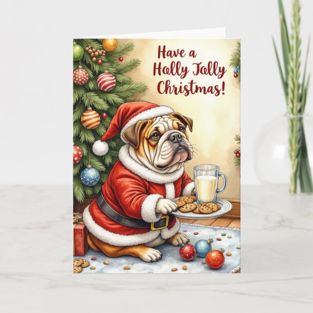 Bulldog Christmas Funny Holiday Dog Pub Karte (Vorderseite)