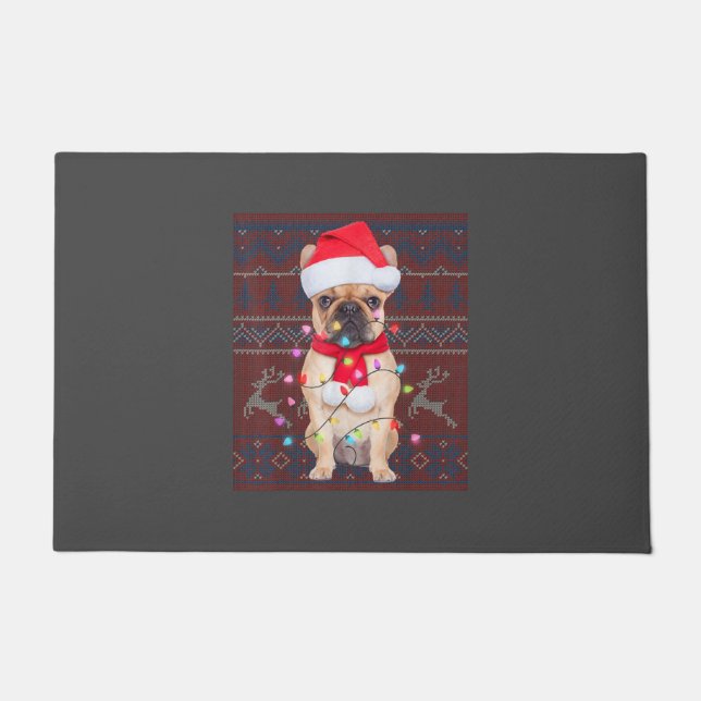 Bulldog Christmas Lights Ugly Sweater Hund Lover Fußmatte (Vorderseite)