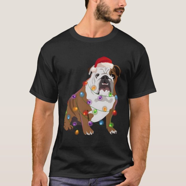 Bulldog Christmas Lights Xmas Hund Lover T-Shirt (Vorderseite)