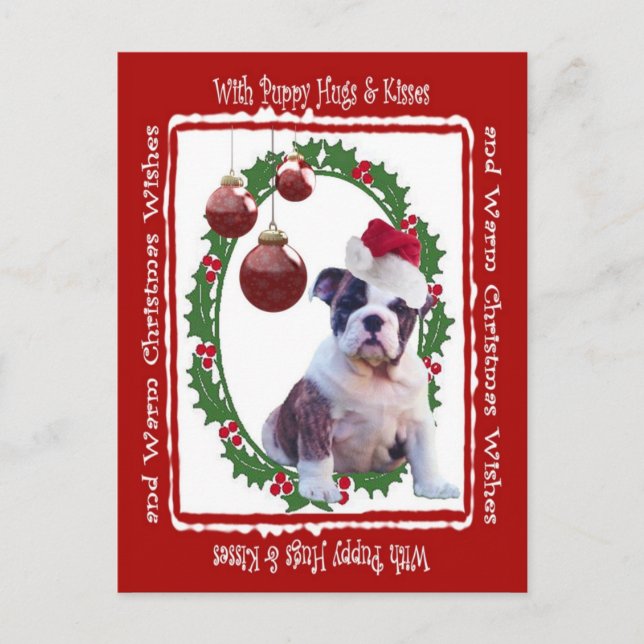Bulldog Christmas Puppy Hugs Postkarte Nr. 2 (Vorderseite)