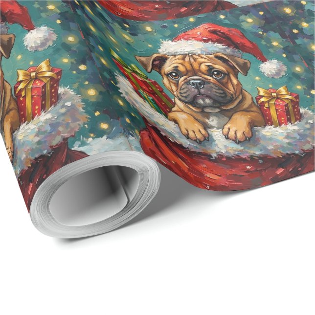 Bulldog Christmas Santa Bag Adventure Geschenkpapier (Rolleneckpunkt)