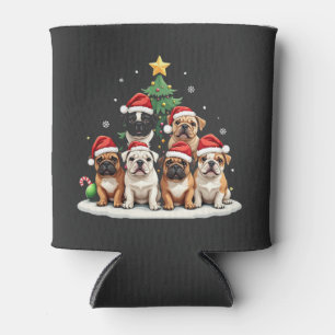 Bulldog Christmas Tree Weihnachtsmannmütze Welpe L Dosenkühler
