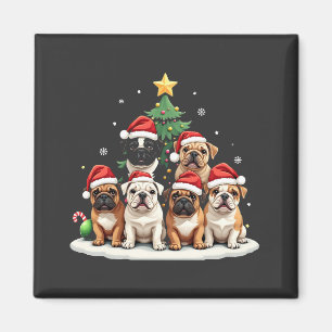 Bulldog Christmas Tree Weihnachtsmannmütze Welpe L Magnet