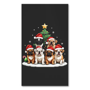 Bulldog Christmas Tree Weihnachtsmannmütze Welpe L Magnetische Visitenkarte