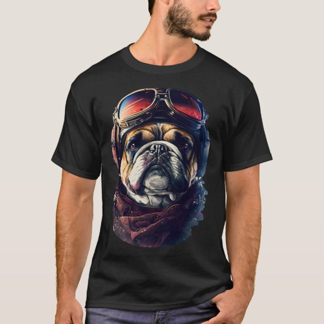 Bulldog Cool Pilot Goggles English Bulldog Dog T-Shirt (Vorderseite)