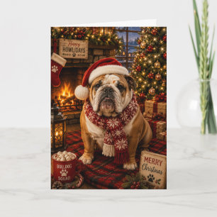 Bulldog Cozy Weihnachten Kamin Feiertags Hund Karte