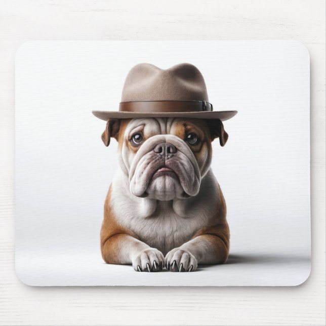 Bulldog, der eine Fedora trägt Mousepad (Vorne)