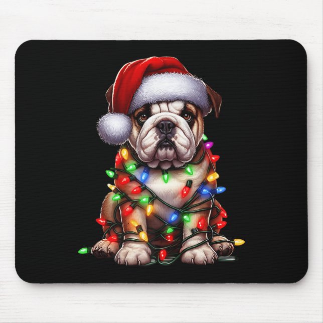 Bulldog Dog Christmas Lights Santa Hat Dog Lover P Mousepad (Vorne)