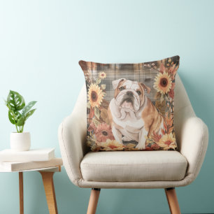 Bulldog Dog Fall Wasserfarben-Blume Kissen