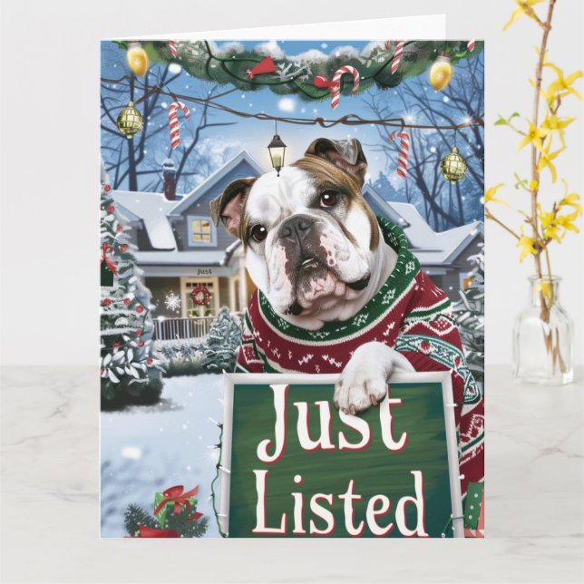 Bulldog Dog Festive Realtor Weihnachten Karte (Gelbe Blume)