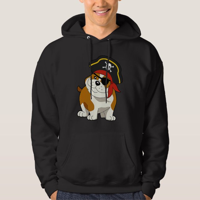 Bulldog Dog Pirate Captain with Skull Easy Hallowe Hoodie (Vorderseite)