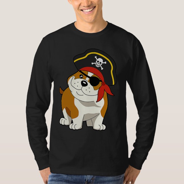 Bulldog Dog Pirate Captain with Skull Easy Hallowe T-Shirt (Vorderseite)