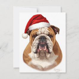 Bulldog Dog Santa Hat Merry Christmas Art Feiertagskarte