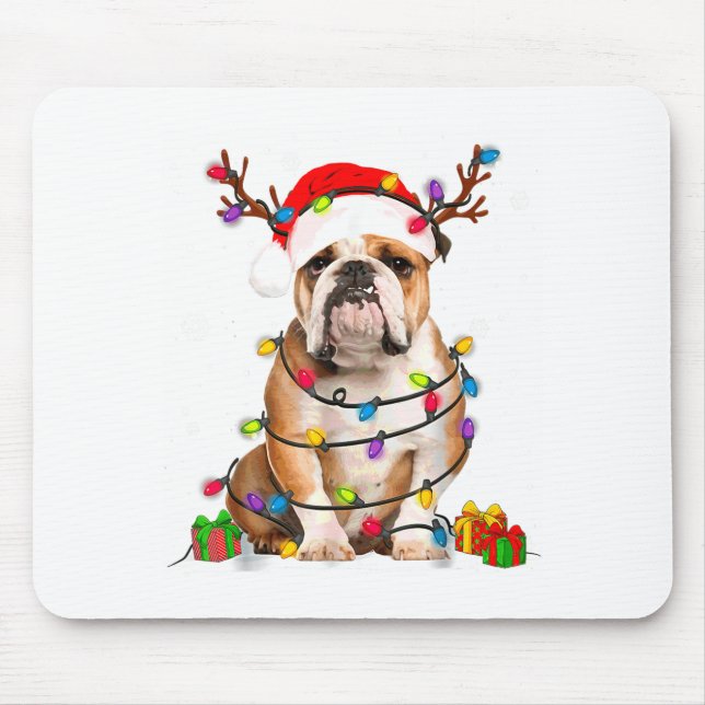 Bulldog Dog Tree Christmas Lights Xmas Pajama  Mousepad (Vorne)