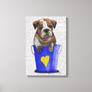 Bulldog-Eimer aus Liebe blau Leinwanddruck