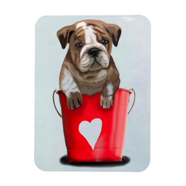 Bulldog-Eimer, Liebe rot 2 Magnet (Vertikal)