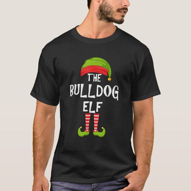 Bulldog Elf Matching Family Christmas Party Pajama T-Shirt (Vorderseite)
