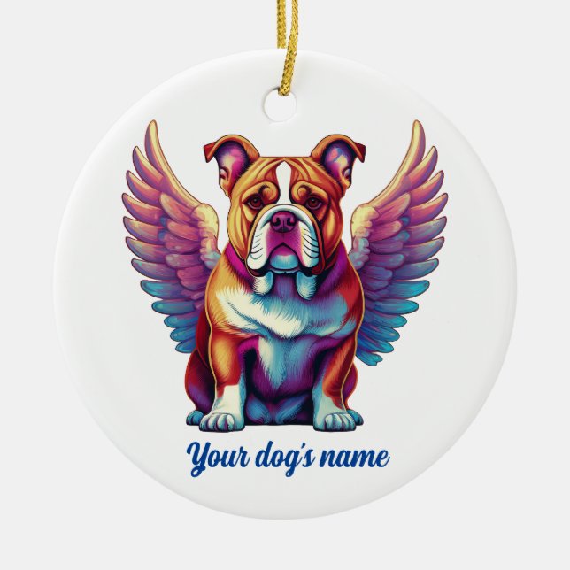 Bulldog-Engel-Dog-Gedenkstätte Keramik Ornament (Vorne)