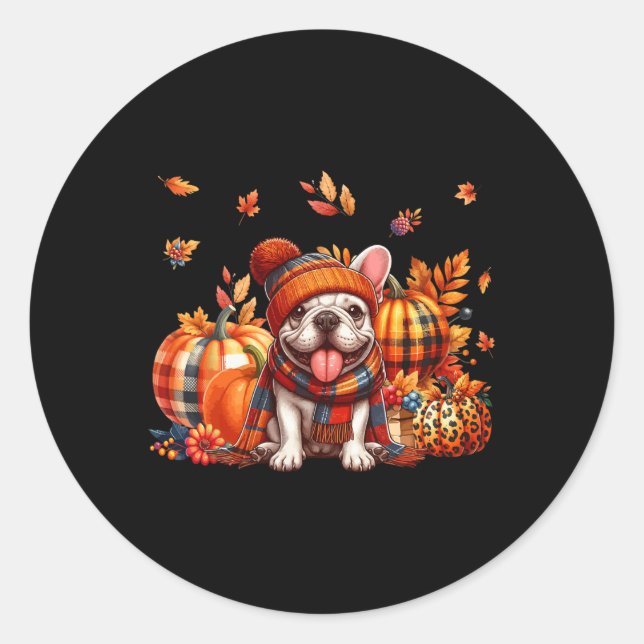 Bulldog-Erntedank Leopard Pumpkins Fall Runder Aufkleber (Vorderseite)