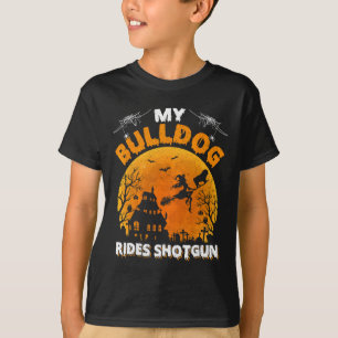Bulldog fährt mit Schrotflinte Spaß Bulldog Hallow T-Shirt