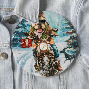 Bulldog fährt Motorrad Weihnachten Button