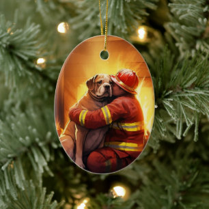 Bulldog Fireman Lover Pet Ornament-Gedenkgeschenk Keramik Ornament