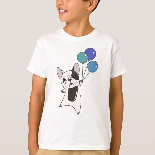 Bulldog Flies Balloons über Niedliche Tiere Hunde T-Shirt (Vorderseite)