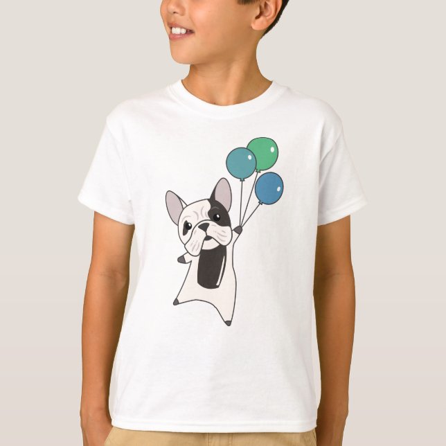 Bulldog Flies Balloons über Niedliche Tiere Hunde T-Shirt (Vorderseite)