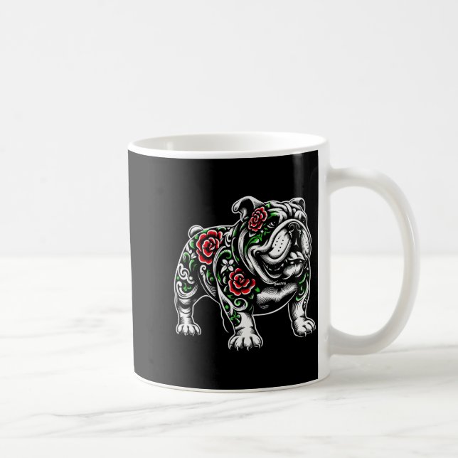 Bulldog Floral Red Rose Mens Womens  Kaffeetasse (Rechts)