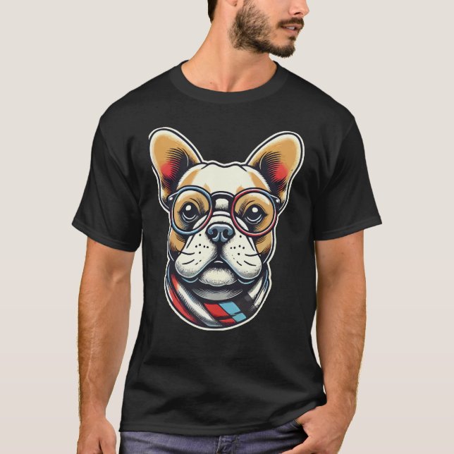 BullDog Französisch mit Brille Franchie T-Shirt (Vorderseite)