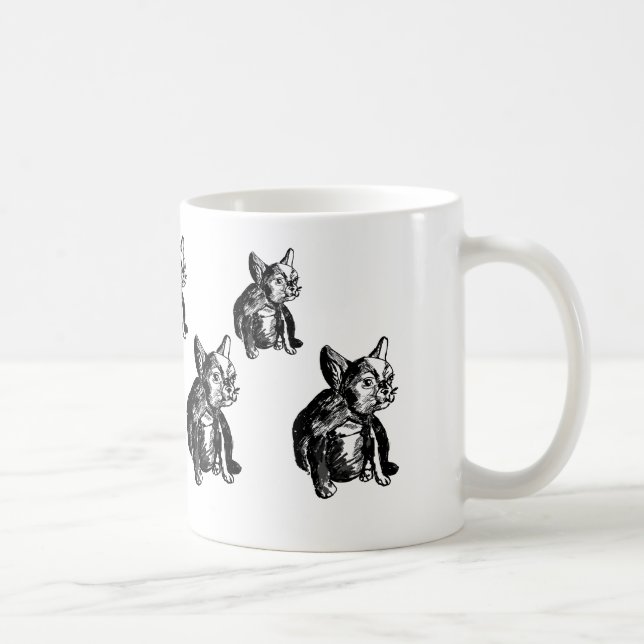 Bulldog French Buldog Puppy Zeichne Art Tasse (Rechts)