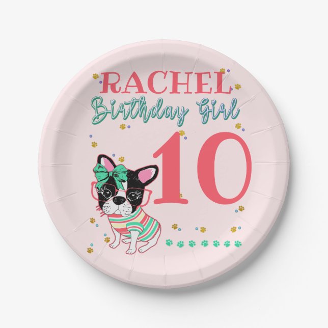 Bulldog Frenchie Birthday Girl  Pappteller (Vorderseite)