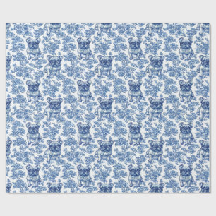 Bulldog Frenchie Blue Toile Muster Geschenkpapier