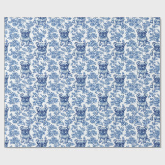 Bulldog Frenchie Blue Toile Muster Geschenkpapier