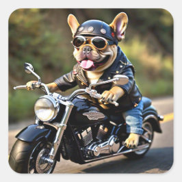 Bulldog "Frenchie Dog on Motorrad Sticker" Quadratischer Aufkleber