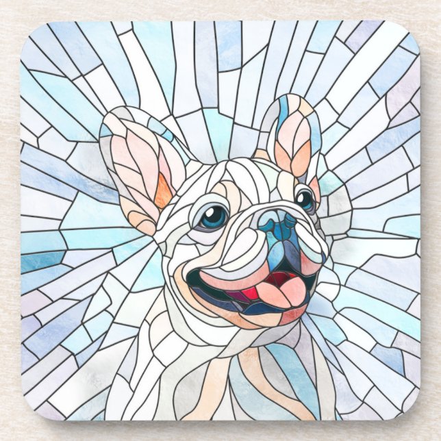 Bulldog - Frenchie - Pastellmosaik Getränkeuntersetzer (Vorderseite)