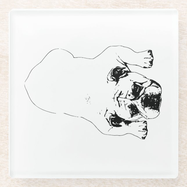 Bulldog-Freudentisch-Unterlage Glasuntersetzer (Vorderseite)