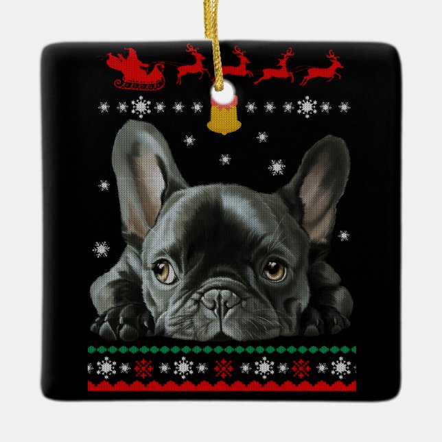 Bulldog | Frohe Weihnachten mit Franchie Keramikornament (Vorderseite)