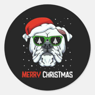 Bulldog Frohe Weihnachten Pajama Niedlich Hund Wei Runder Aufkleber