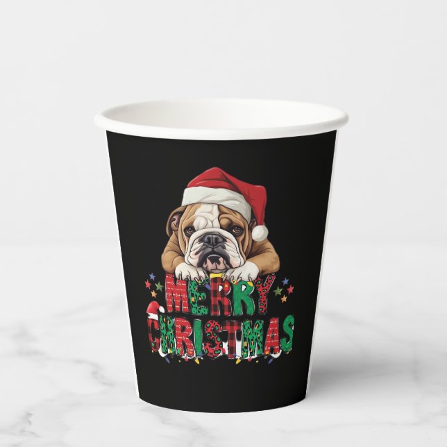 Bulldog - Frohe Weihnachts-Hunde Klassischer T - S Pappbecher (Vorderseite)