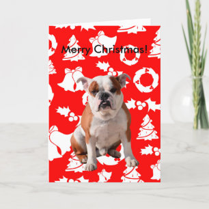 Bulldog Frohe Weihnachtsbaum Red Bells Wreath Card Feiertagskarte