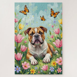 Bulldog Frühling Garten Süße Florale Hund Puzzle