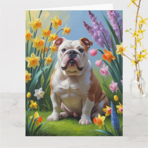 Bulldog-Frühlingsblumen Karte