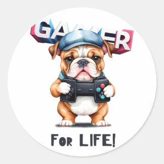 Bulldog-Gamer für das Leben Runder Aufkleber
