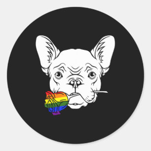Bulldog Gay Pride Rose Lgbt q Rainbow Frenchie Dog Runder Aufkleber