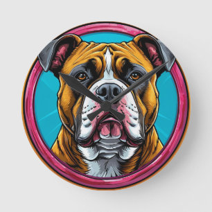 Bulldog Gerahmt in einem kreislauischen Dekoration Runde Wanduhr