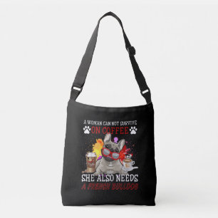 Bulldog-Geschenk Kaffee Sie braucht auch Französ Tragetaschen Mit Langen Trägern