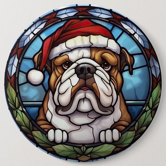 Bulldog gesteinigtes Glass Weihnachten Button (Vorderseite)